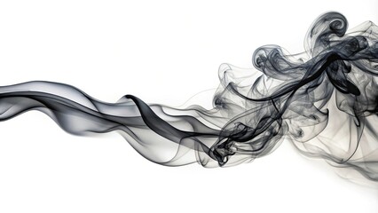 Abstract elegant black smoke trail isolated on white background smoky texture tilted angle