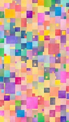 Abstract colorful background with squares in various shades of blue, green, yellow, purple, and pink creating a vibrant and dynamic pattern, yellow, purple, abstract