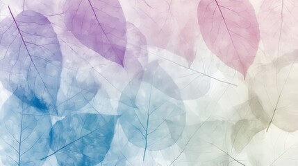 Pastel Leaves Background, Soft Delicate Veins, Nature Art, Transparent Pattern, Colorful Texture