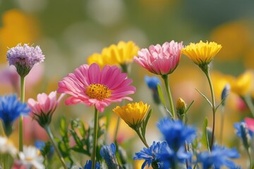 Fototapeta premium Colorful wildflowers blooming in a sunny meadow