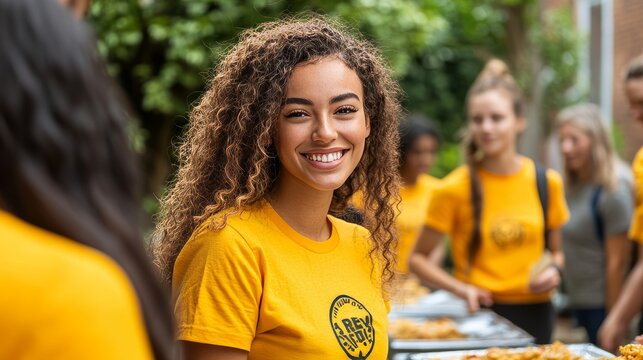 Volunteers Serving Food at a Community Event.Concept of food security, community service, humanitarian aid, charity, social responsibility, volunteerism, and poverty alleviation.