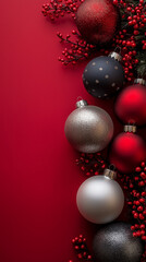 christmas ornaments on red background as a x-mas wallpaper on tree