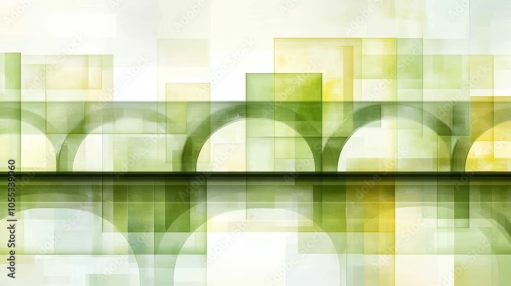 Poster abstract green background with circles and squares, modern design for versatile use in digital art, 