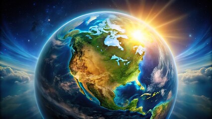 Aerial view of the Earth with the sun circling around