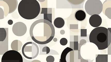 Abstract Geometric Seamless Pattern with Circles and Squares in Neutral Tones.Concept of minimalism, modern art, geometric design, abstract background, seamless pattern, retro design.