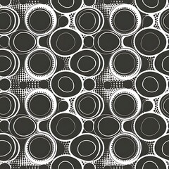 Patterns with circles and dots, black and white texture, seamless vector backgrounds. eps10