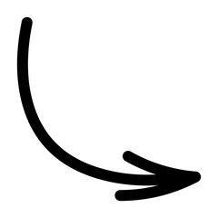Arrow. Sketch. Curved pointer pointing to the right. Vector illustration. Rounded black sign. Outline on isolated white background. Doodle style. Idea for web design.