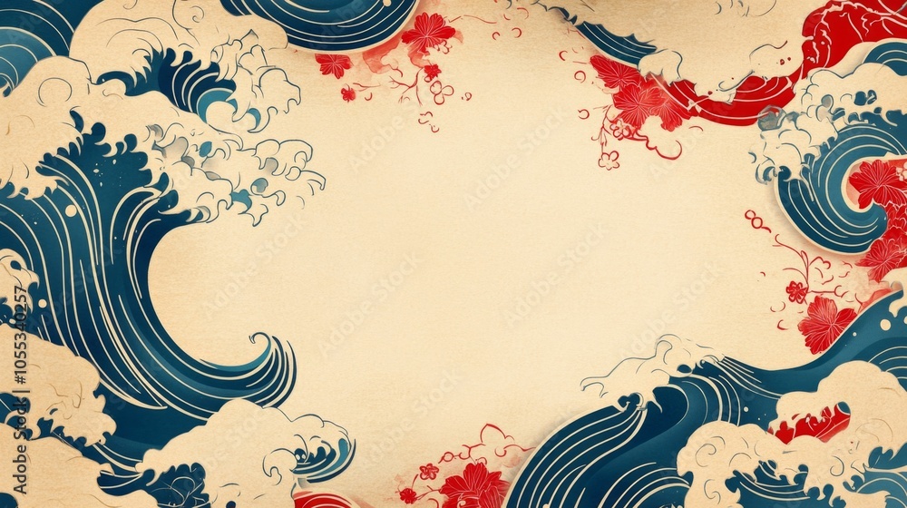 Poster a wave pattern with a red and blue background