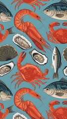 Vector seafood seamless pattern