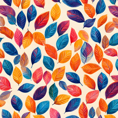 Colorful autumn leaves seamless pattern on a cream background.