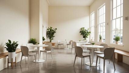Minimal cafe interior decorating with modern furniture set