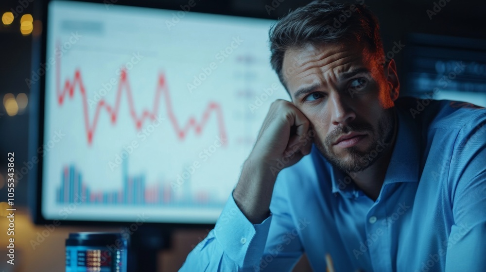 Poster a man is sitting at a desk with a computer monitor in front of him