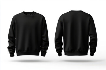Black sweater mockup with front and back views on white background