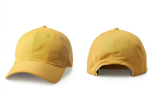 Yellow baseball cap mockup with front and back views on white background