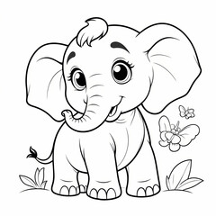 Fototapeta premium Playful Cartoon Elephant - Coloring Book Page for Kids