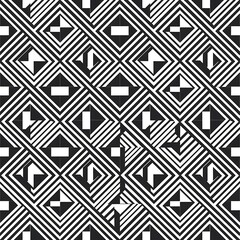 Abstract geometric line and square seamless pattern. Vector illustration for modern design. Black, white color.