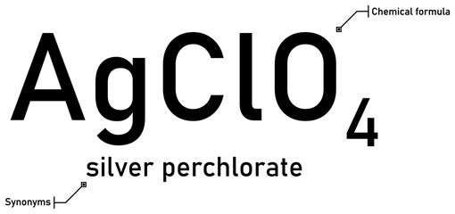 Silver perchlorate chemical formula and synonyms with callout titles