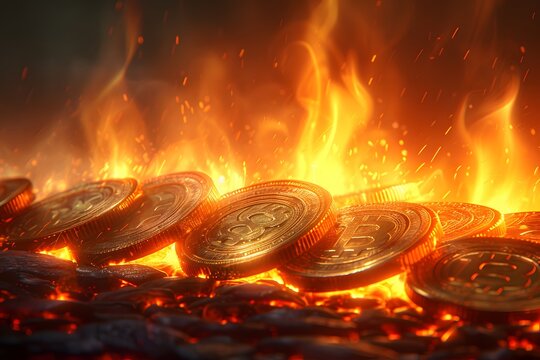 Burning Bitcoins: Cryptocurrency Risk and Market Volatility Concept