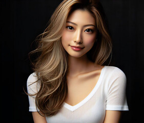 Naklejka premium 白いTシャツの美女