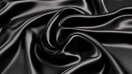 Obraz premium Black satin fabric with elegant drapery and waves, luxurious textile background, 3D render