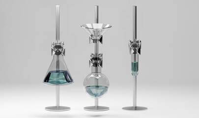 Modern Laboratory Glass Equipment with Turquoise Solution