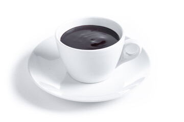 Sweet chocolate in white mug isolated on white background