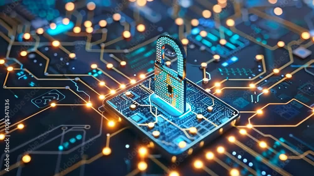 Poster lock icon. cyber security of digital data network protection. high-speed connection data analysis. t