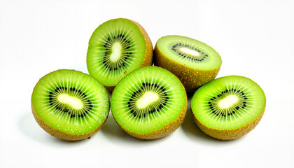 Fototapeta premium Fresh kiwi halves on white background.