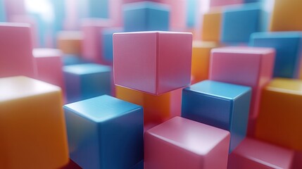Fototapeta premium Abstract Composition of Pink, Blue, and Orange Cubes