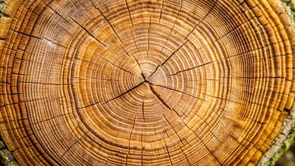 Fototapeta premium Close-up of the cambium layer of a mature tree trunk where new tree rings are growing with visible signs of wood growth and cell division, earthy, natural