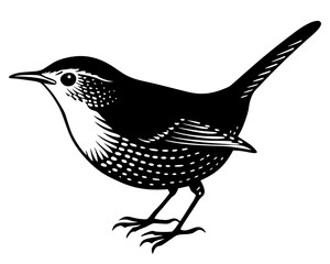Eurasian Wren Silhouette vector illustration on a white background