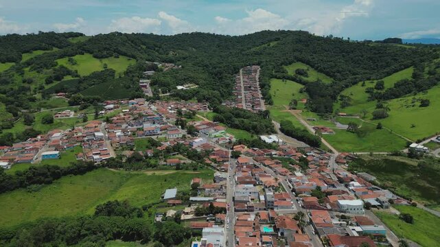 aerial view of houses been built on the hill - Bueno Brandao, Serra da Mantiqueira - Brazil