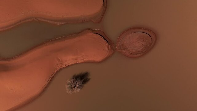 Drone shot over flooded big dunes in morocco desert on sahara merzouga