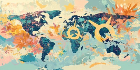 Abstract world map with paint splatter.