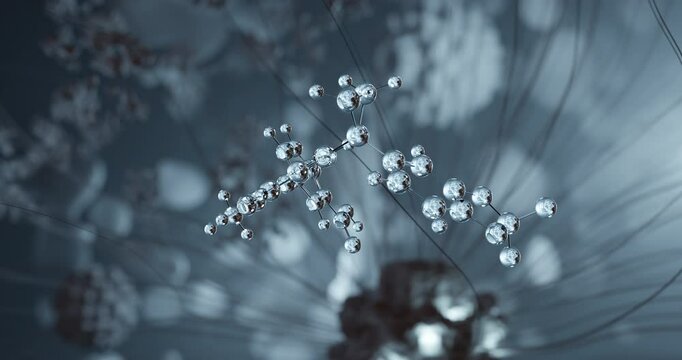 Lumacaftor rotating 3d molecule, molecular structure of pharmaceutical drug, seamless video