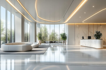 Fototapeta premium Luxury office interior design for a modern working background, open space office with a modern design, indoor office building