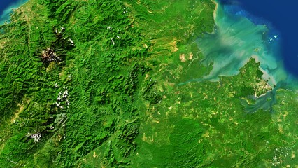 4K Sandakan of Malaysia Map, High Resolution Satellite View With No Border, Widescreen 4K Resolution