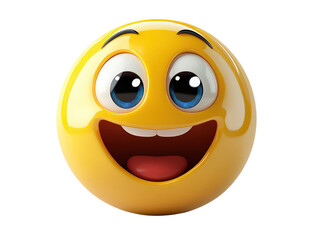 Bright yellow happy emoji with wide smile and big eyes, symbolizing joy, excitement, and positive emotions in digital communication.