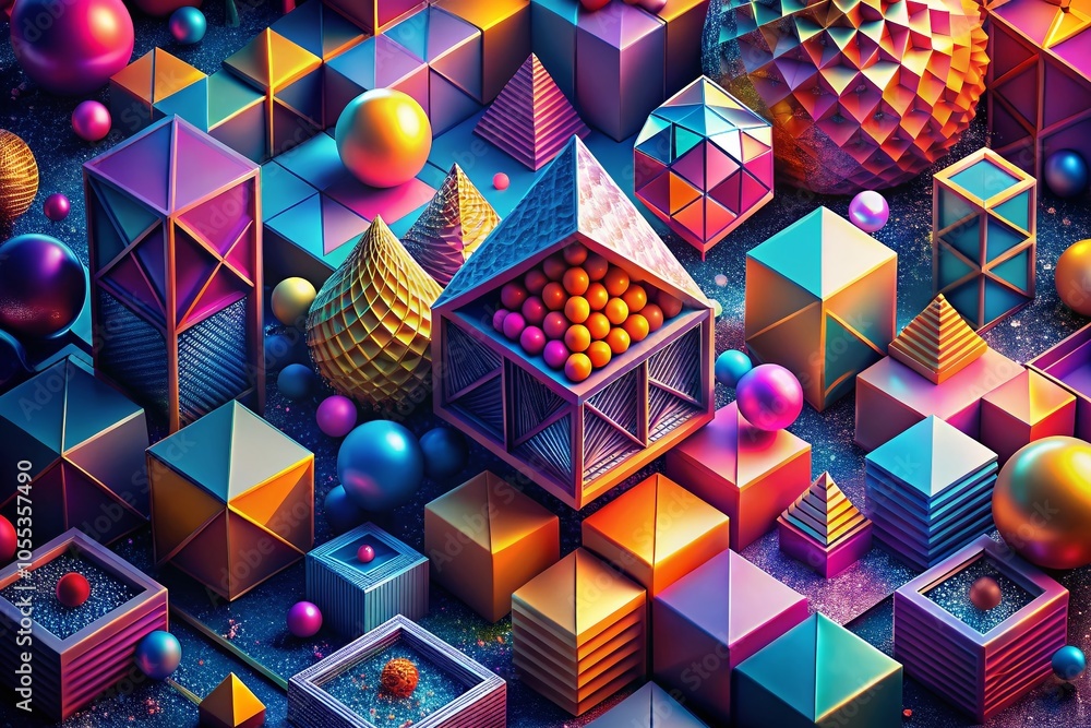 Poster 3d geometric abstract background with dynamic shapes and vibrant colors for creative projects