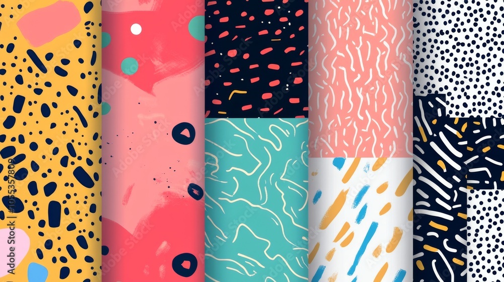 Poster a set of colorful and abstract patterns with a mix of blue, green, and red