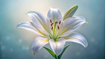 Fototapeta premium Macro shot of a single white lily flower with delicate patterns, elegant, flower close up, nature, flower, petals
