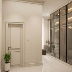 3D Rendering, 3D illustration, Interior Scene and Mockup, dressing room and walk in closet render in modern style.
