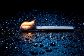 A Burning Matchstick on a Wet, Dark Surface