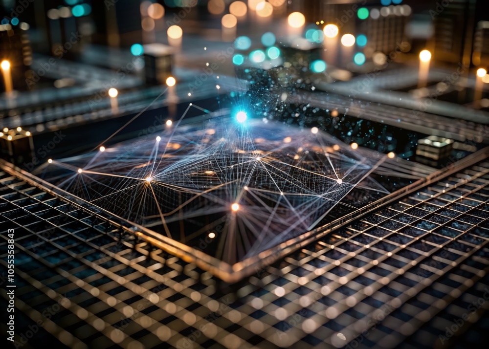 Aufkleber abs hologram data flow grid in tilt-shift photography style for futuristic digital concepts