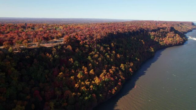 Aerial of New Jersey's Palisades in the fall, 4K