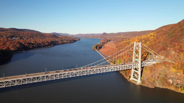 Gorgeous Hudson Valley in the fall, New York State, 4K aerial