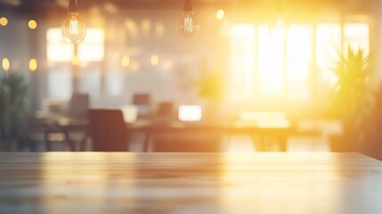 Abstract blurred modern office interior in morning light professional business presentation background of a contemporary workplace environment.
