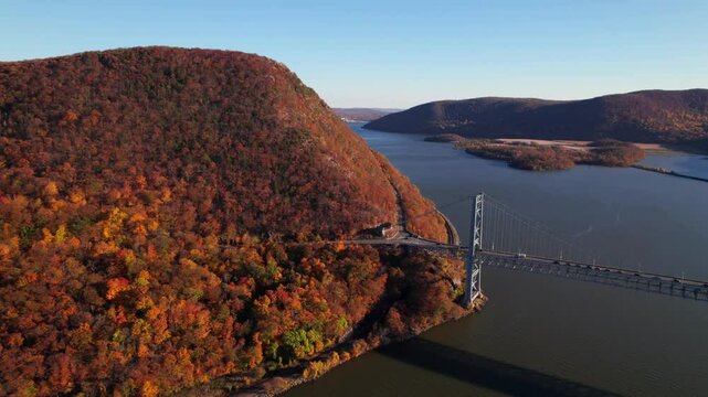 New York's Hudson Highlands, Hudson River in fall colors, gorgeous 4K drone shot