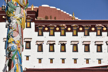 Prayer Flags in Front of Pelkor Monastery in Gyantse, Tibet
