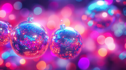 Fototapeta premium Close up of a futuristic neon Christmas babble, plain background